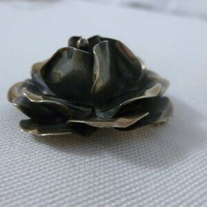 Rose Vintage Sterling Silver Brooch Pin Blackened Patina on Silver Rose Pin